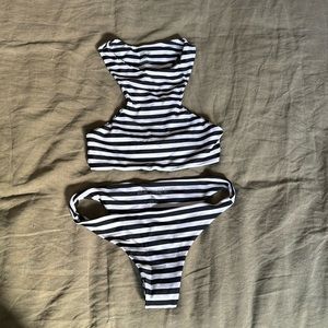 Mikoh Swimwear striped black and white SMALL